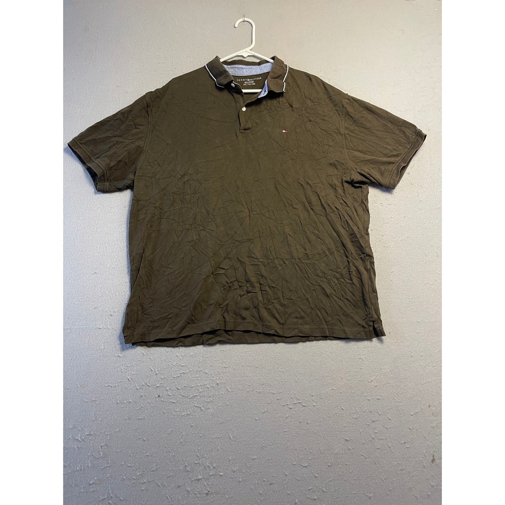 Tommy Hilfiger Polo Shirt Cotton Olive Green XXL Mens